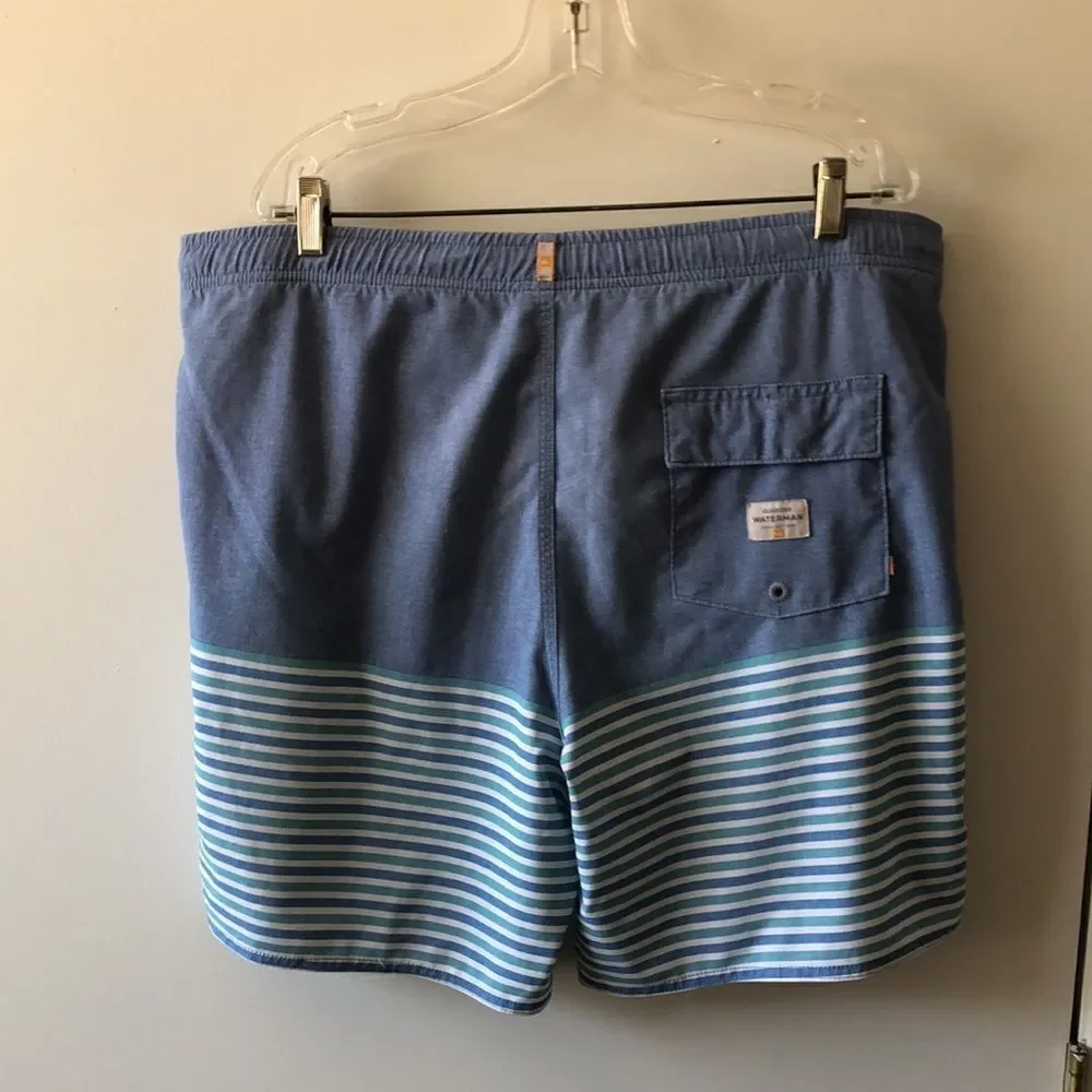 Quiksilver Waterman Collection Striped Swim Shorts Size L GUC Blue